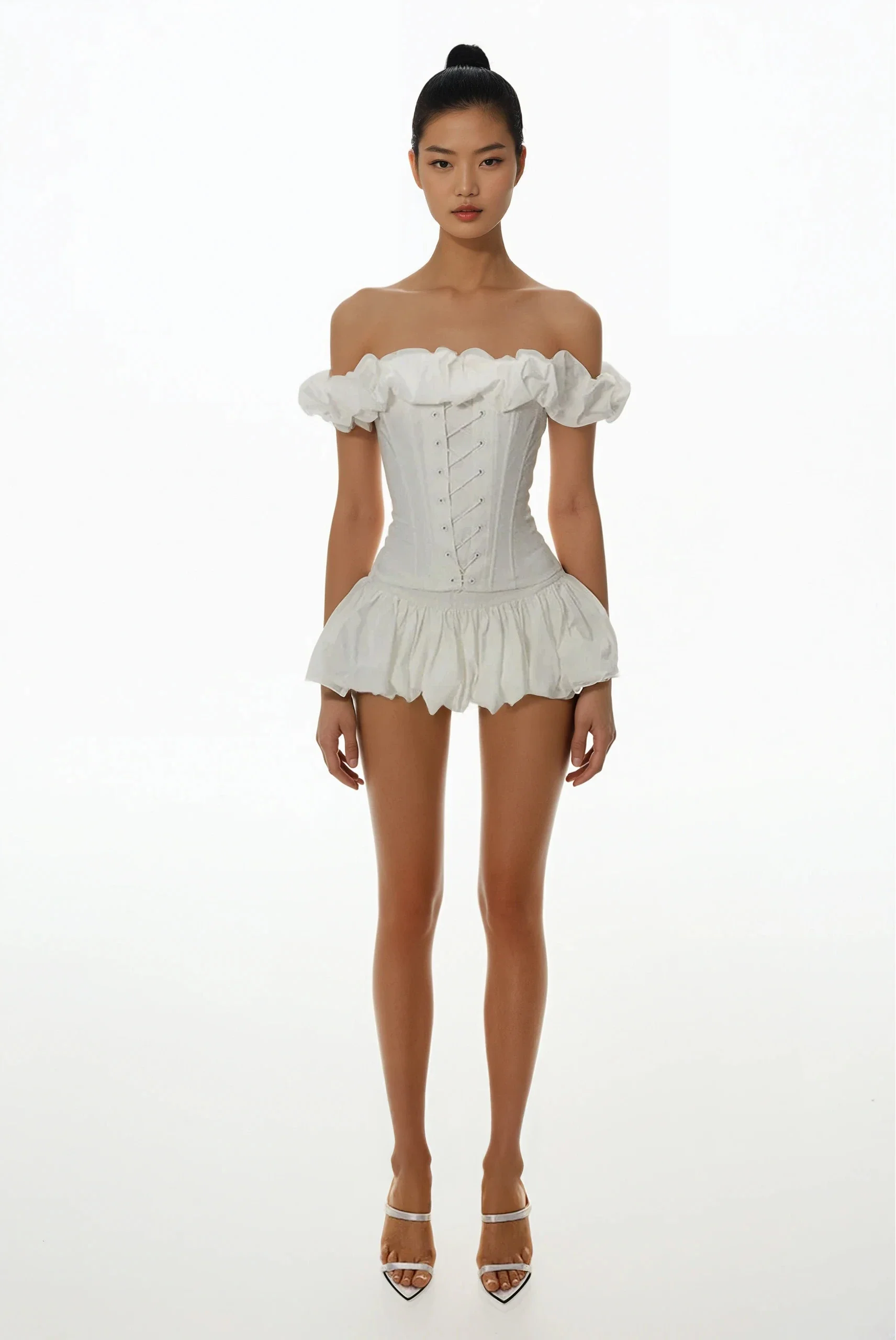 Ruffle Off Shoulder Corset Top and Micro Mini Skirt Two-Piece Set - Image 7