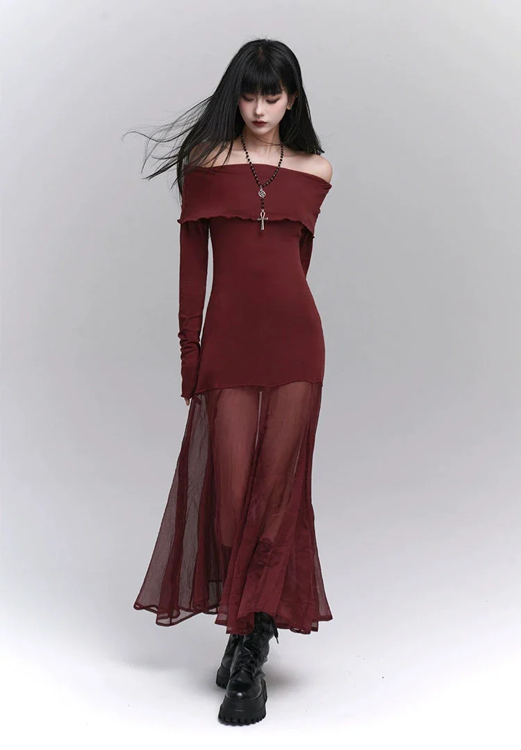 Ruffle Off-Shoulder Sheer Skirt Maxi Dress - Image 3