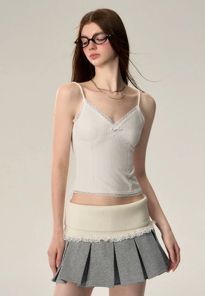 Ruffle Ribbed Fold Over Pleated Mini Skirt - Image 2