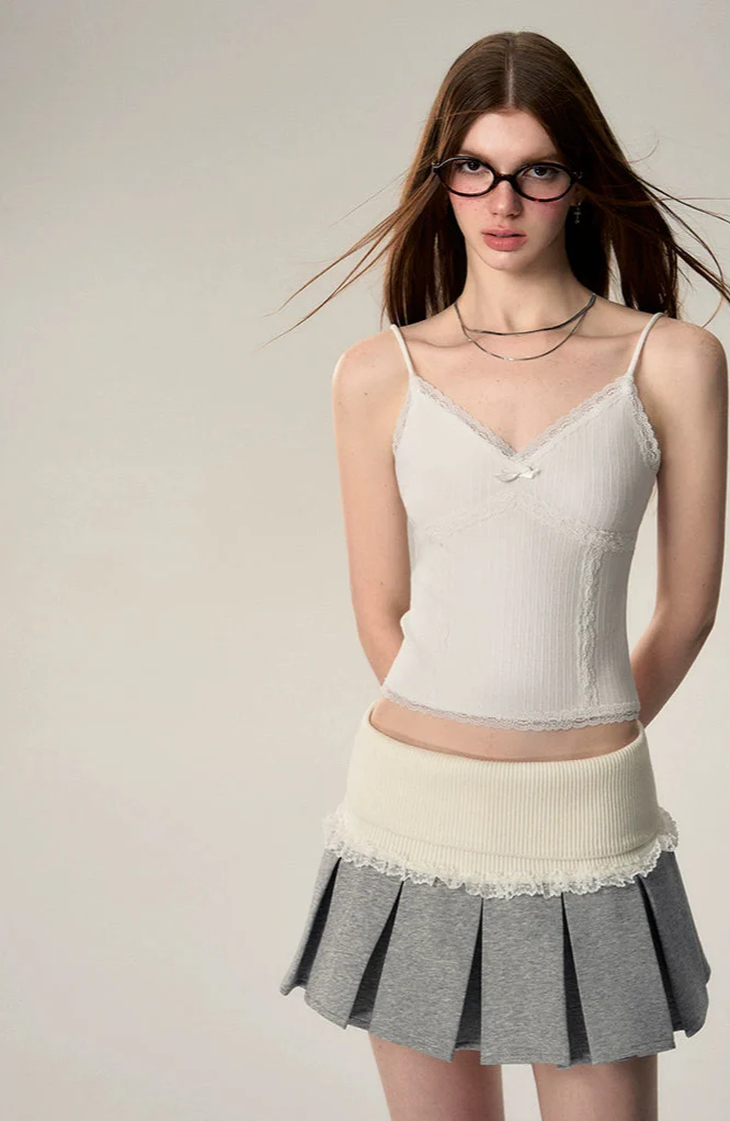 Ruffle Ribbed Fold Over Pleated Mini Skirt - Image 3
