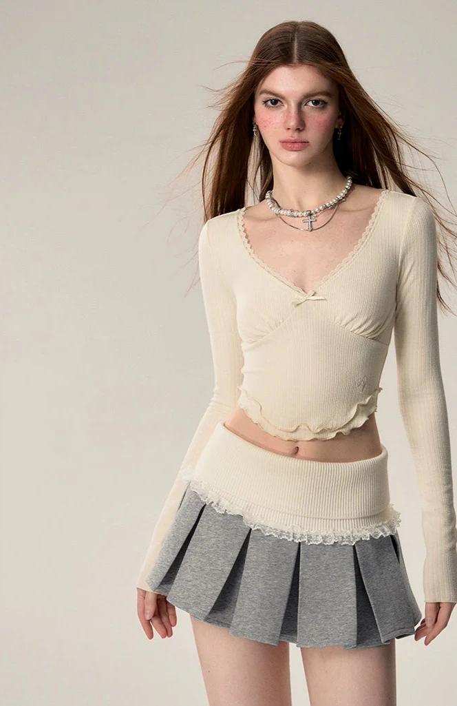 Ruffle Ribbed Fold Over Pleated Mini Skirt - Image 6