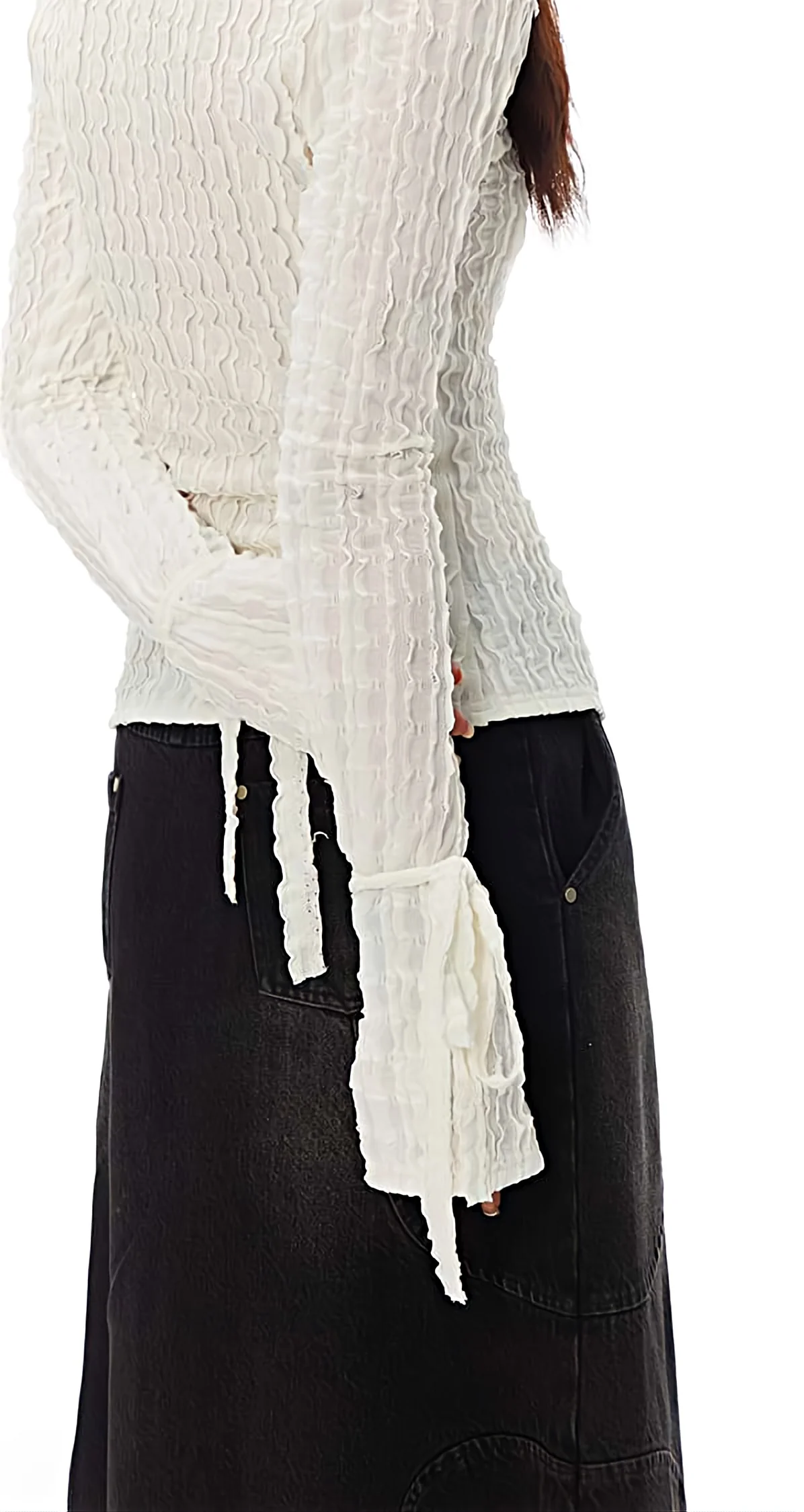 Ruffle Texture Skinny Collared Button Shirt Top - Image 6