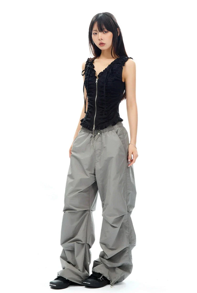 Ruffled Off-Shoulder Ruched Zip-Up Top - Image 14