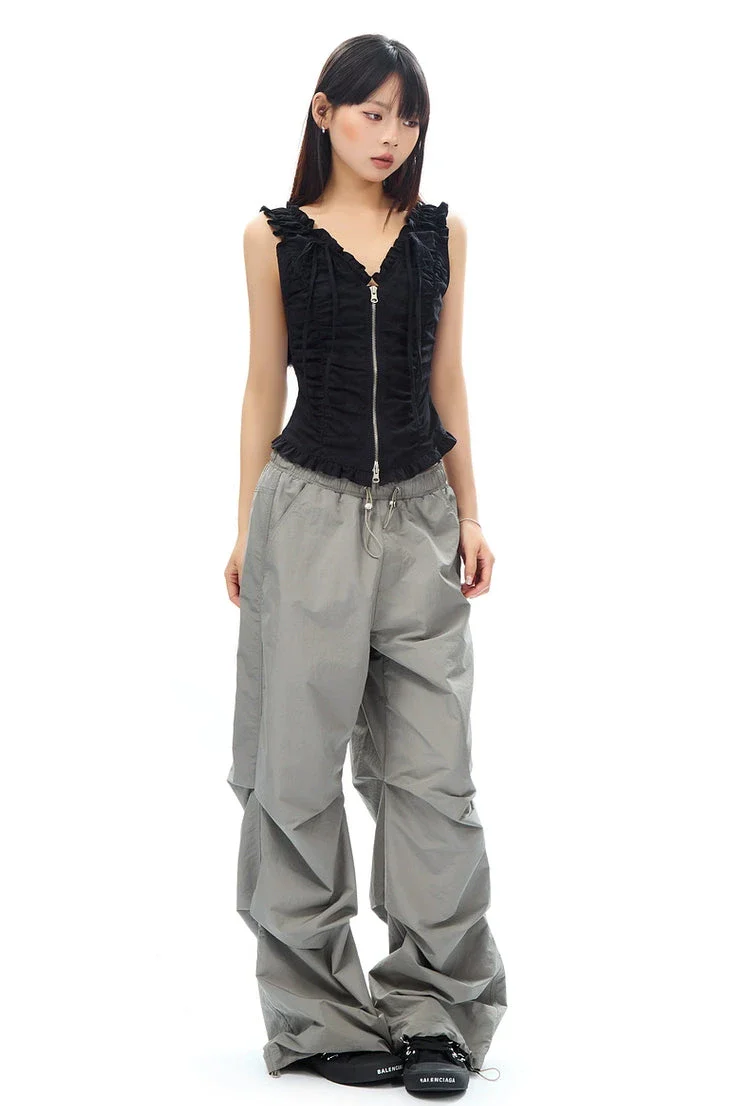Ruffled Off-Shoulder Ruched Zip-Up Top - Image 16