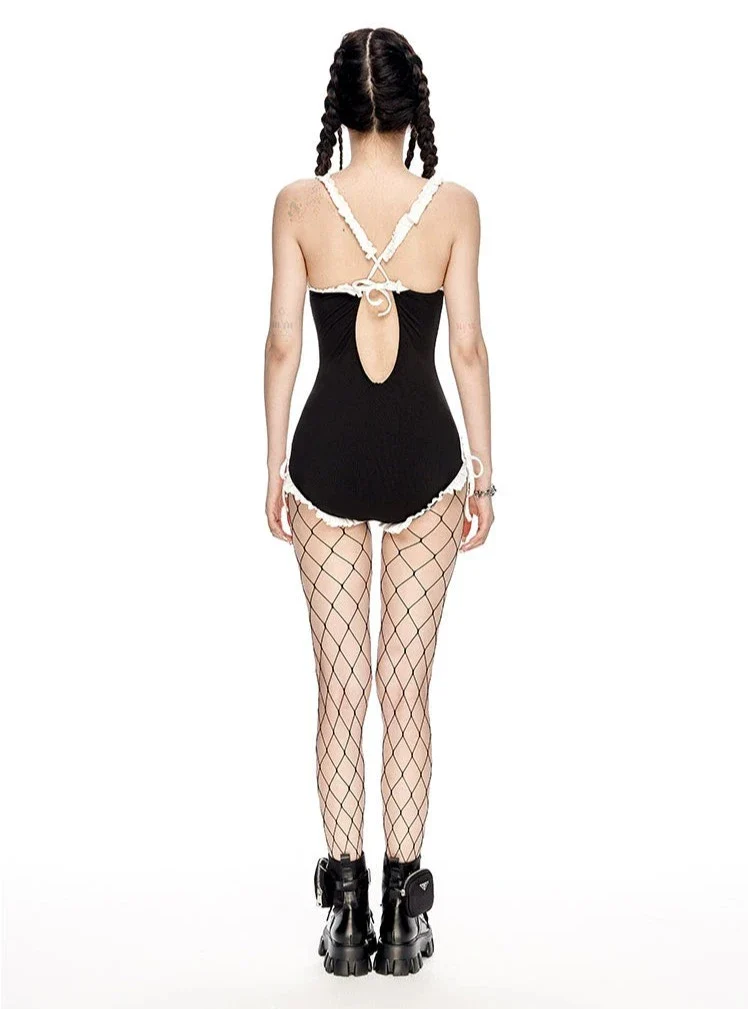 Ruffled Trim Ribbed One-Piece Swimsuit with Side Ties - Image 7