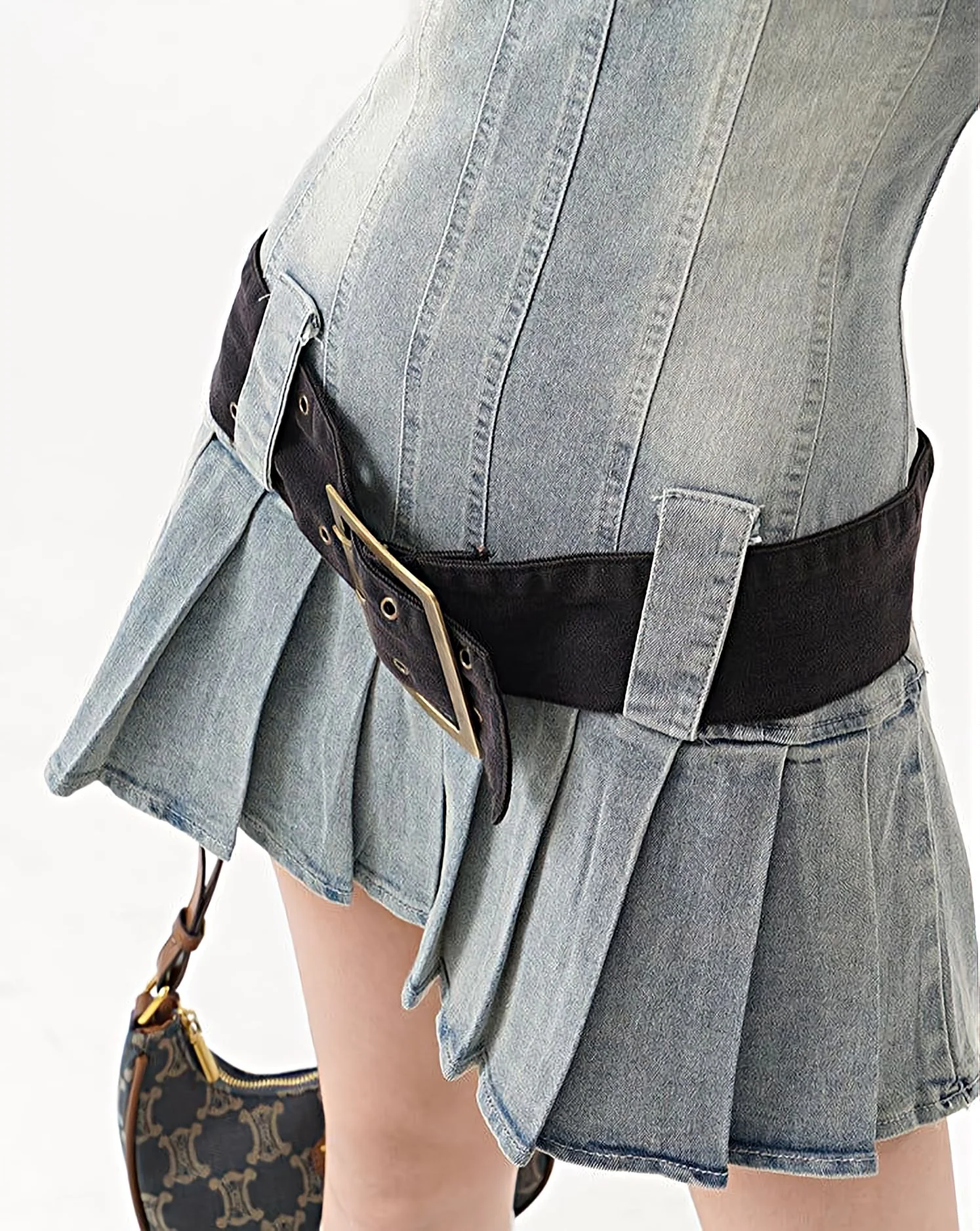 Sandblast Denim Kilt Mini Tube Dress - Image 6