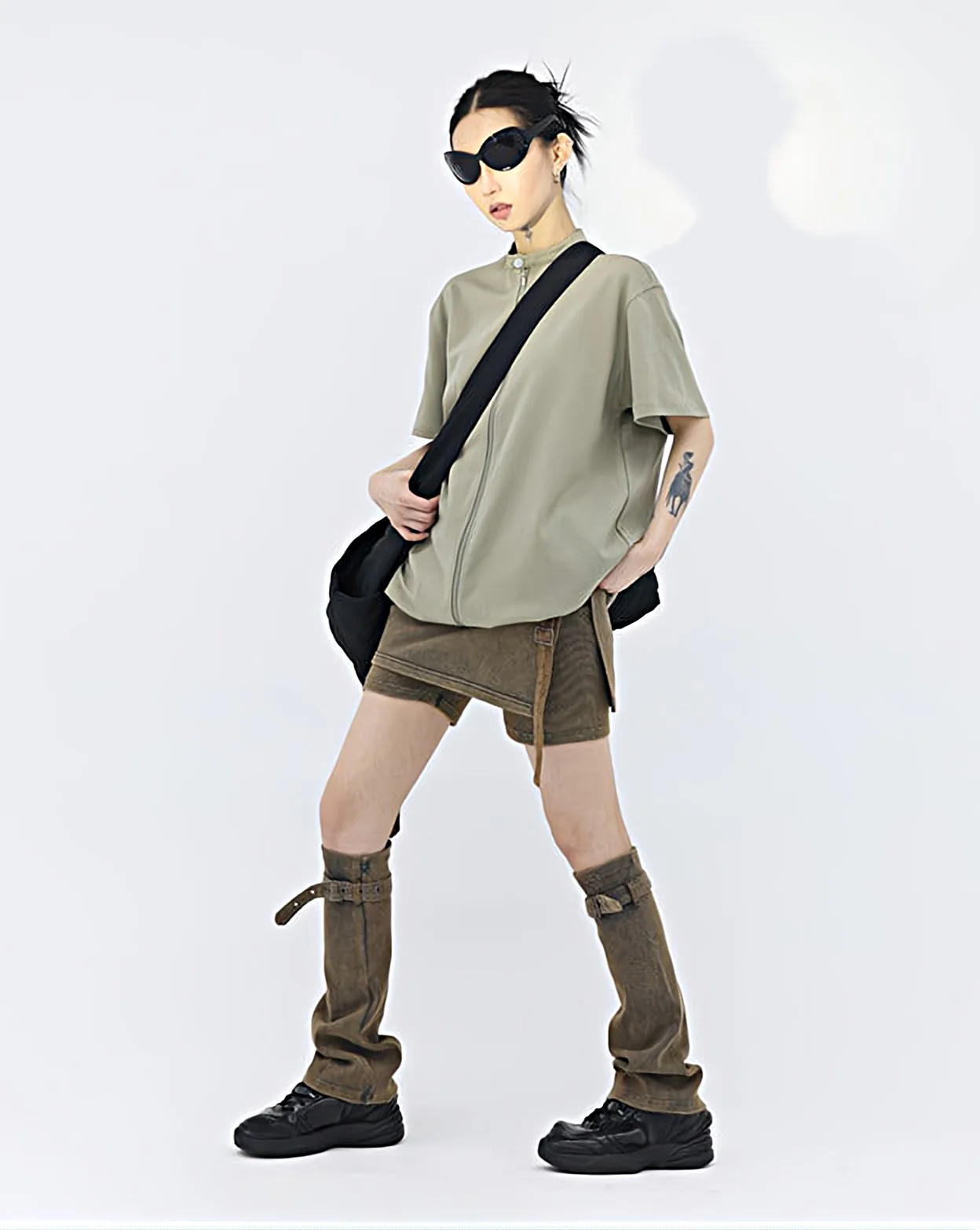 Sandblast Dyed Layered Skirt Skort and Leg Warmers Set - Image 6