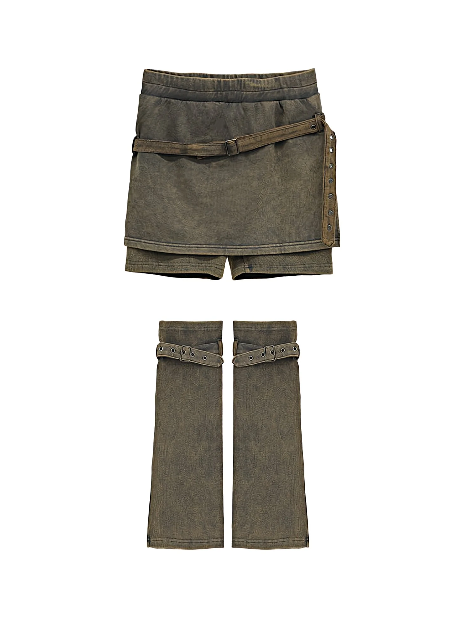 Sandblast Dyed Layered Skirt Skort and Leg Warmers Set - Image 8