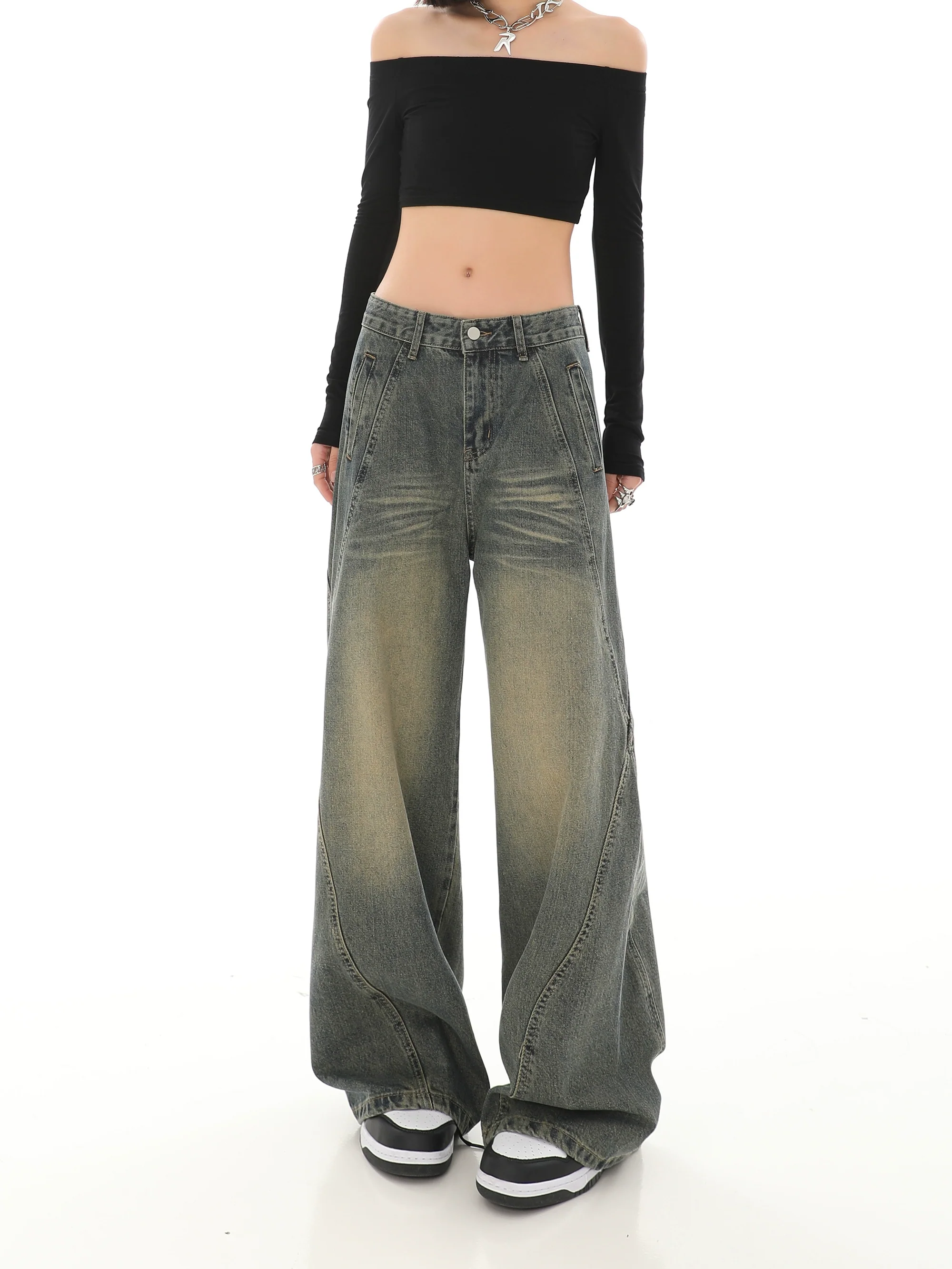 Sandblast Wide-Leg Jeans with Stitch Detail - Image 3