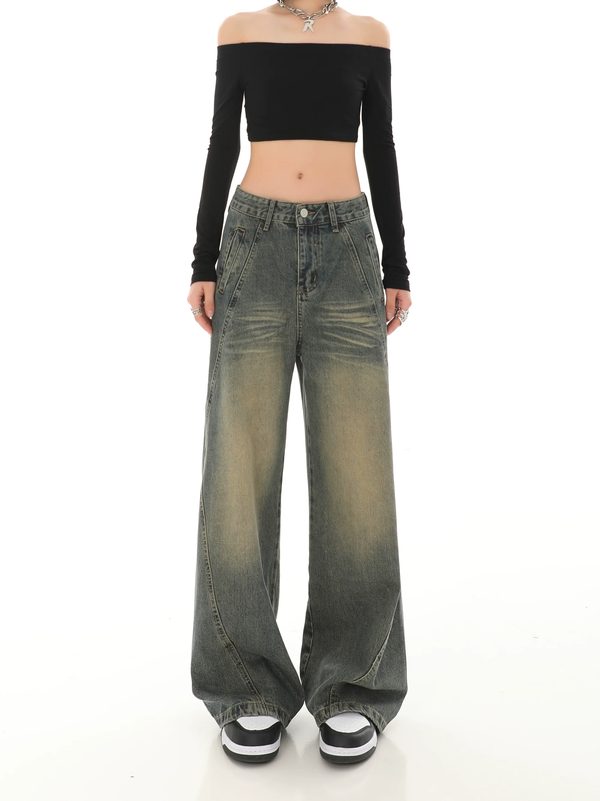 Sandblast Wide-Leg Jeans with Stitch Detail - Image 4