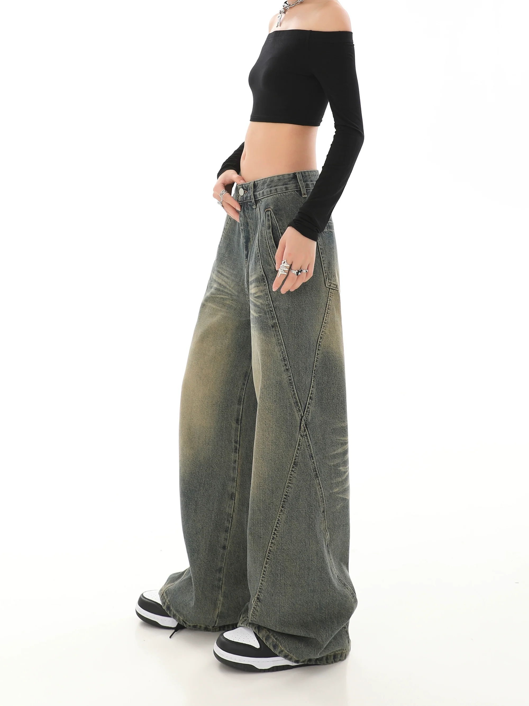 Sandblast Wide-Leg Jeans with Stitch Detail - Image 6