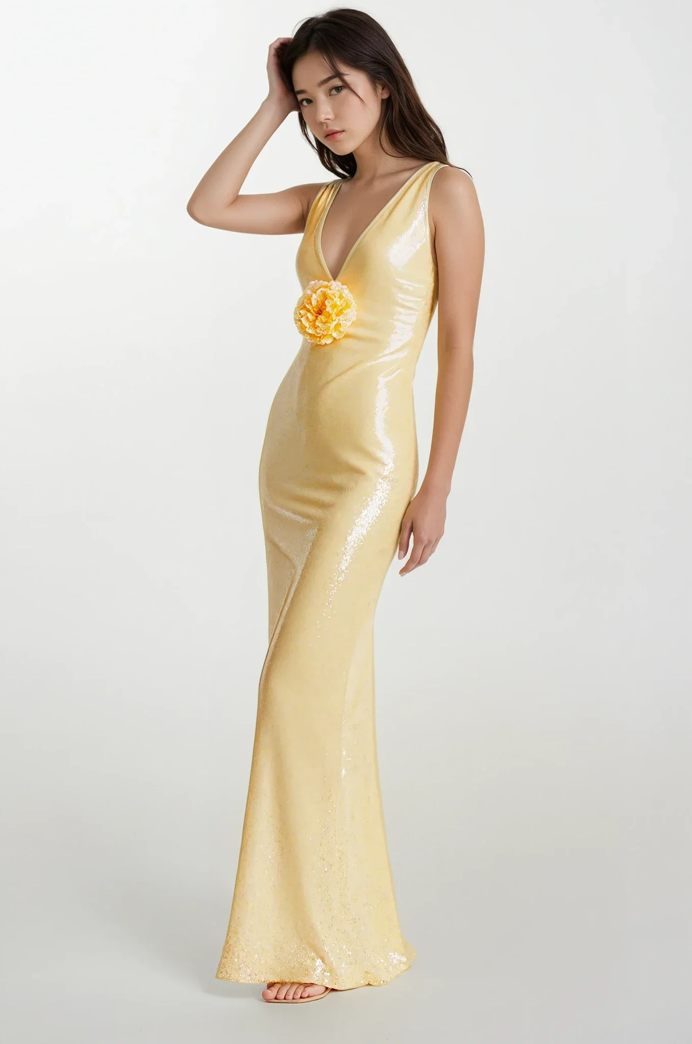Sequin Bodycon Maxi Dress with Flower Applique Detail - Image 16