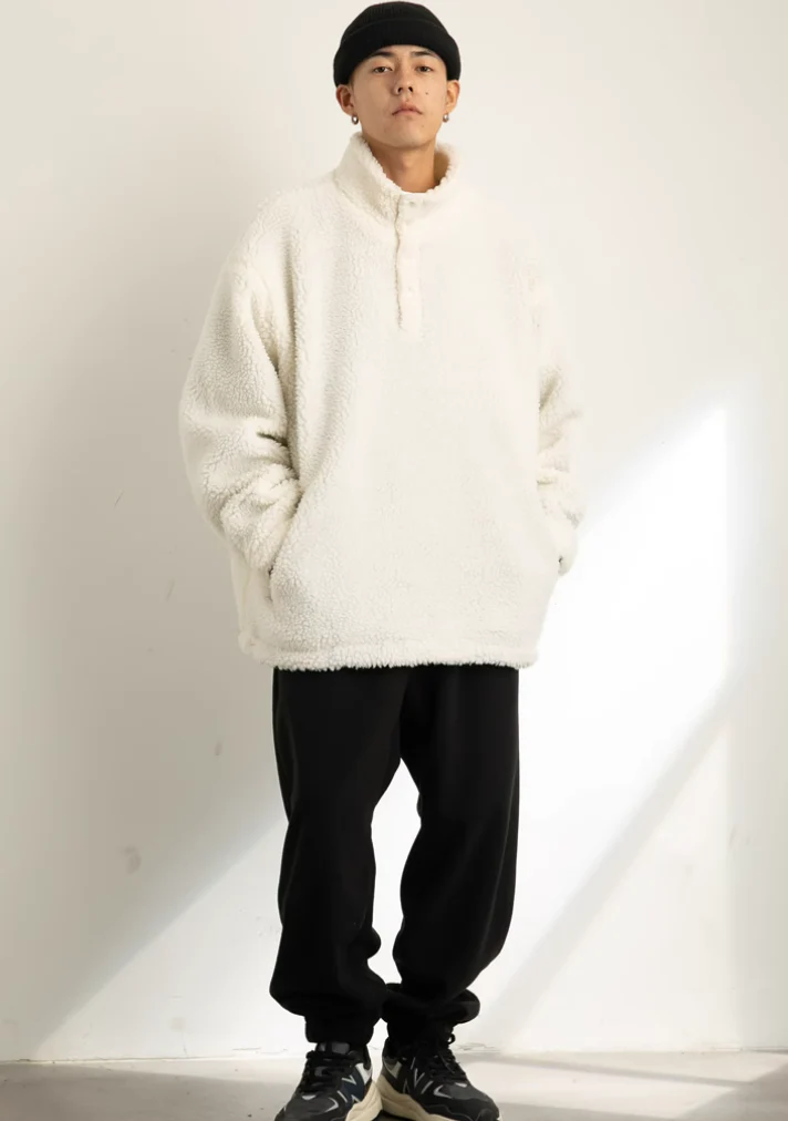 Shearling Half-Button Lightweight Pullover Sweater - Image 3