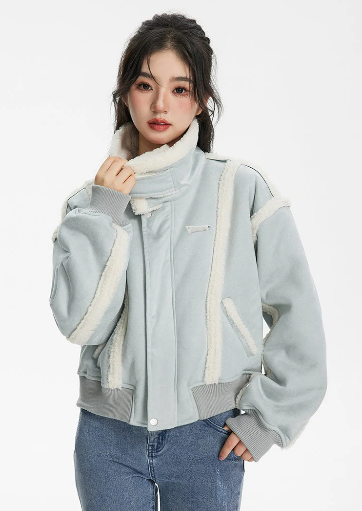 Shearling High Neck Cropped Jacket - Image 4