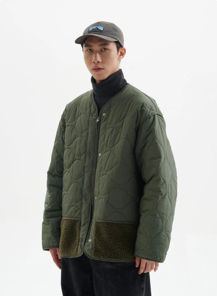 Shearling Patchwork Quilted Snap Button Jacket - Image 9