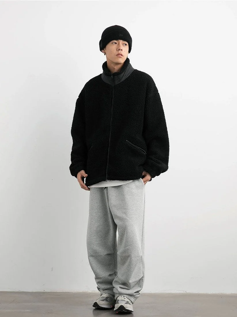 Shearling Zip-Up Lightweight Jacket with Contrast Patchwork - Image 10