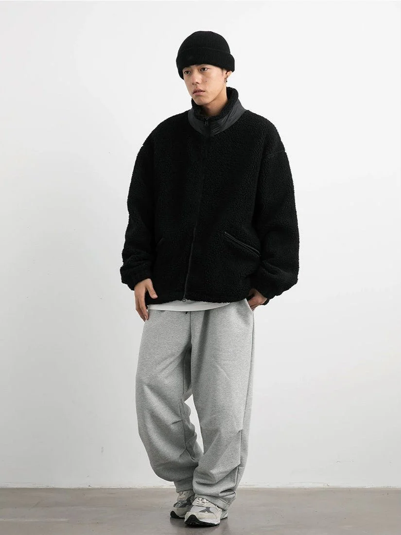Shearling Zip-Up Lightweight Jacket with Contrast Patchwork - Image 11