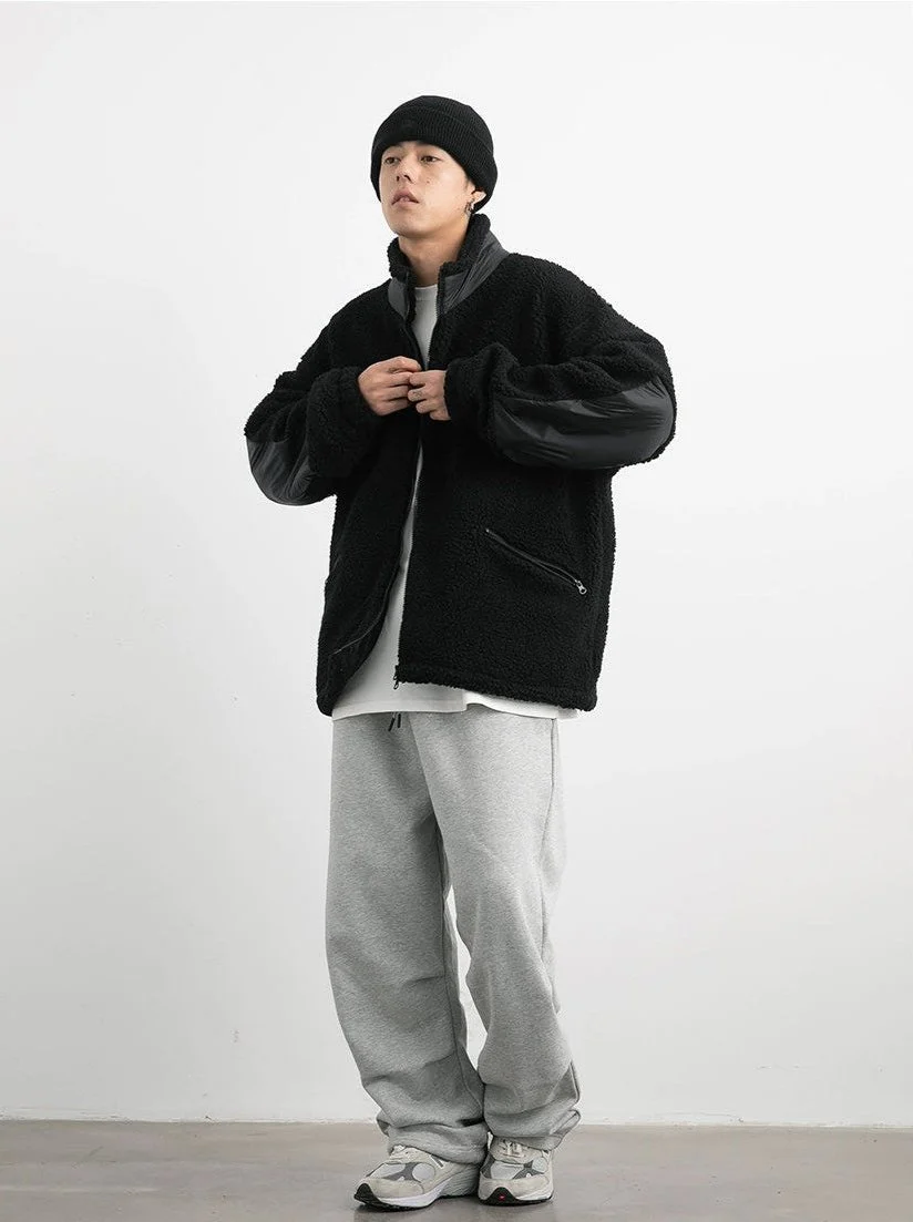 Shearling Zip-Up Lightweight Jacket with Contrast Patchwork - Image 13