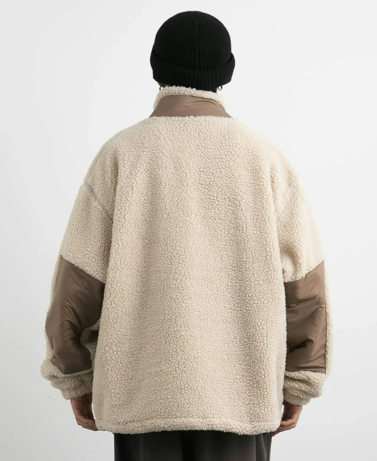 Shearling Zip-Up Lightweight Jacket with Contrast Patchwork - Image 3