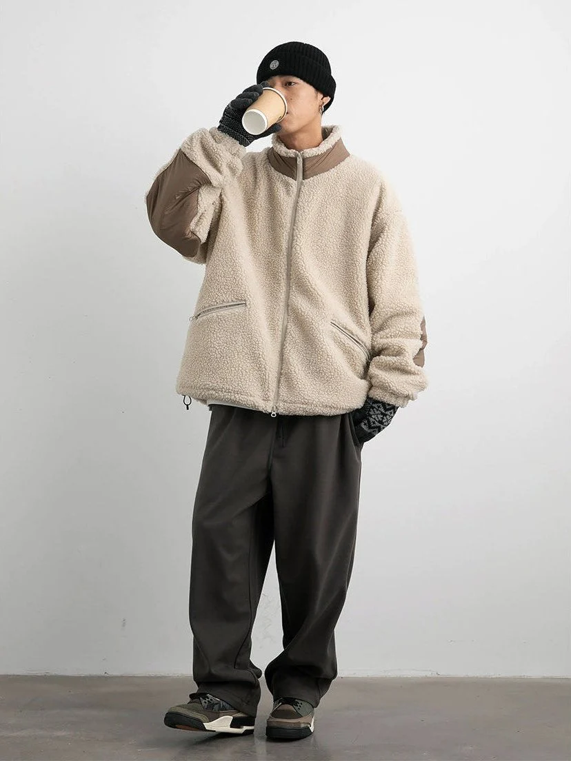 Shearling Zip-Up Lightweight Jacket with Contrast Patchwork - Image 4