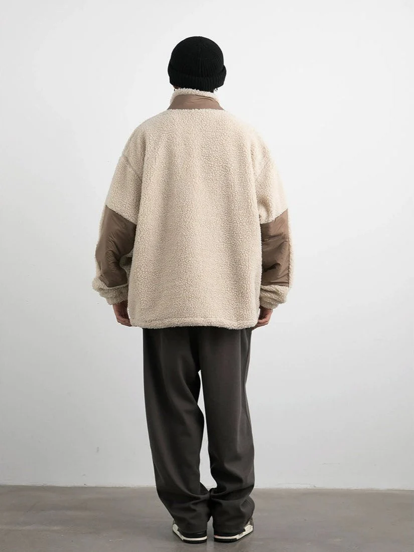 Shearling Zip-Up Lightweight Jacket with Contrast Patchwork - Image 6