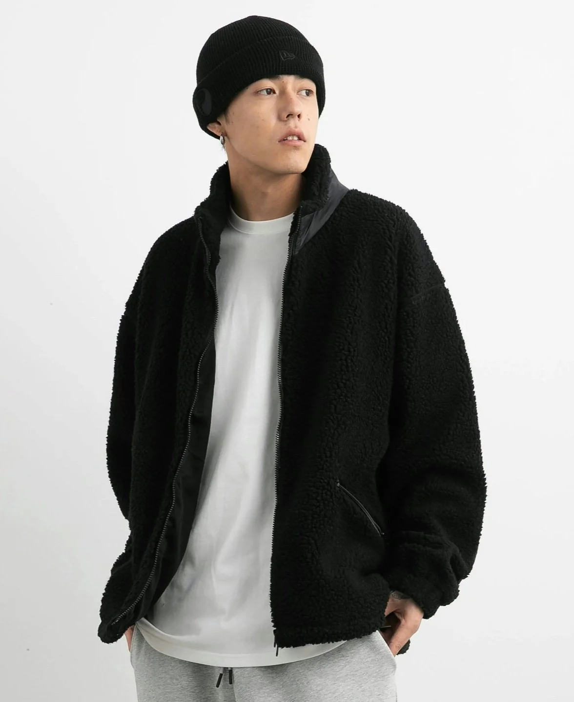 Shearling Zip-Up Lightweight Jacket with Contrast Patchwork - Image 8