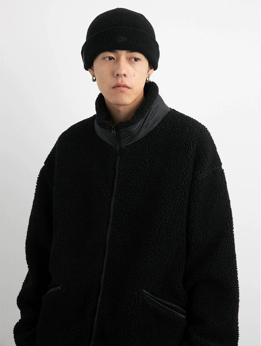 Shearling Zip-Up Lightweight Jacket with Contrast Patchwork - Image 9