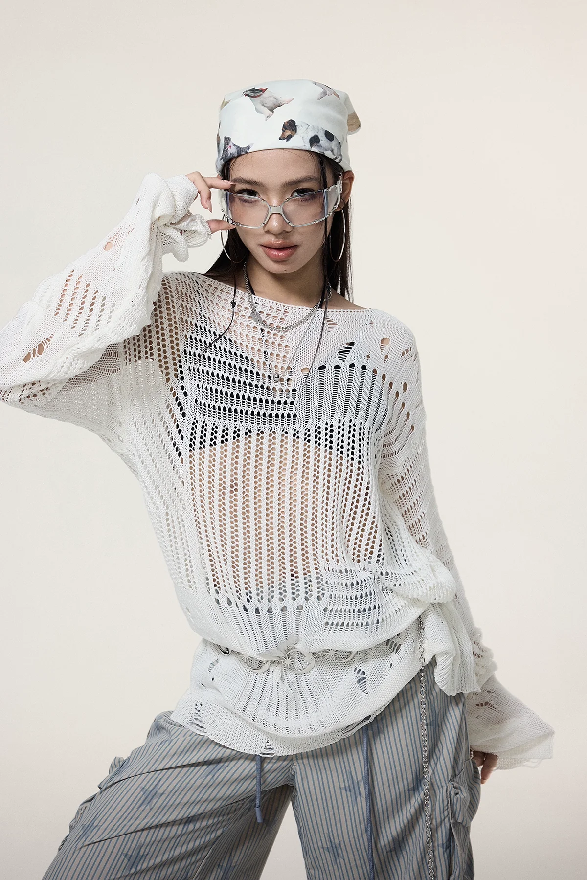 Sheer Knit Pullover with Distressed Detail - Image 11