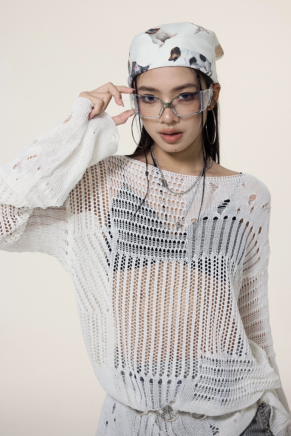 Sheer Knit Pullover with Distressed Detail - Image 2