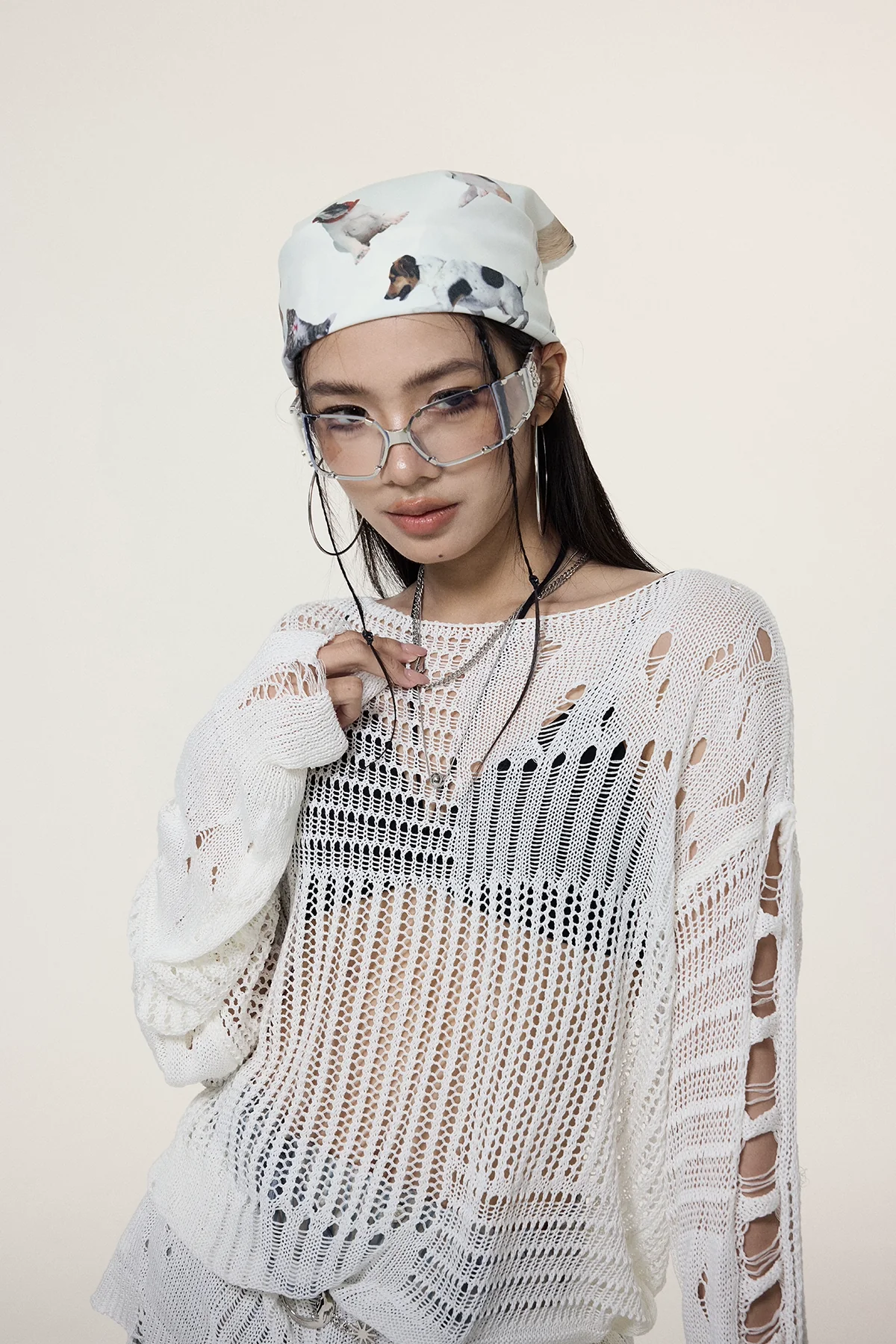 Sheer Knit Pullover with Distressed Detail - Image 5