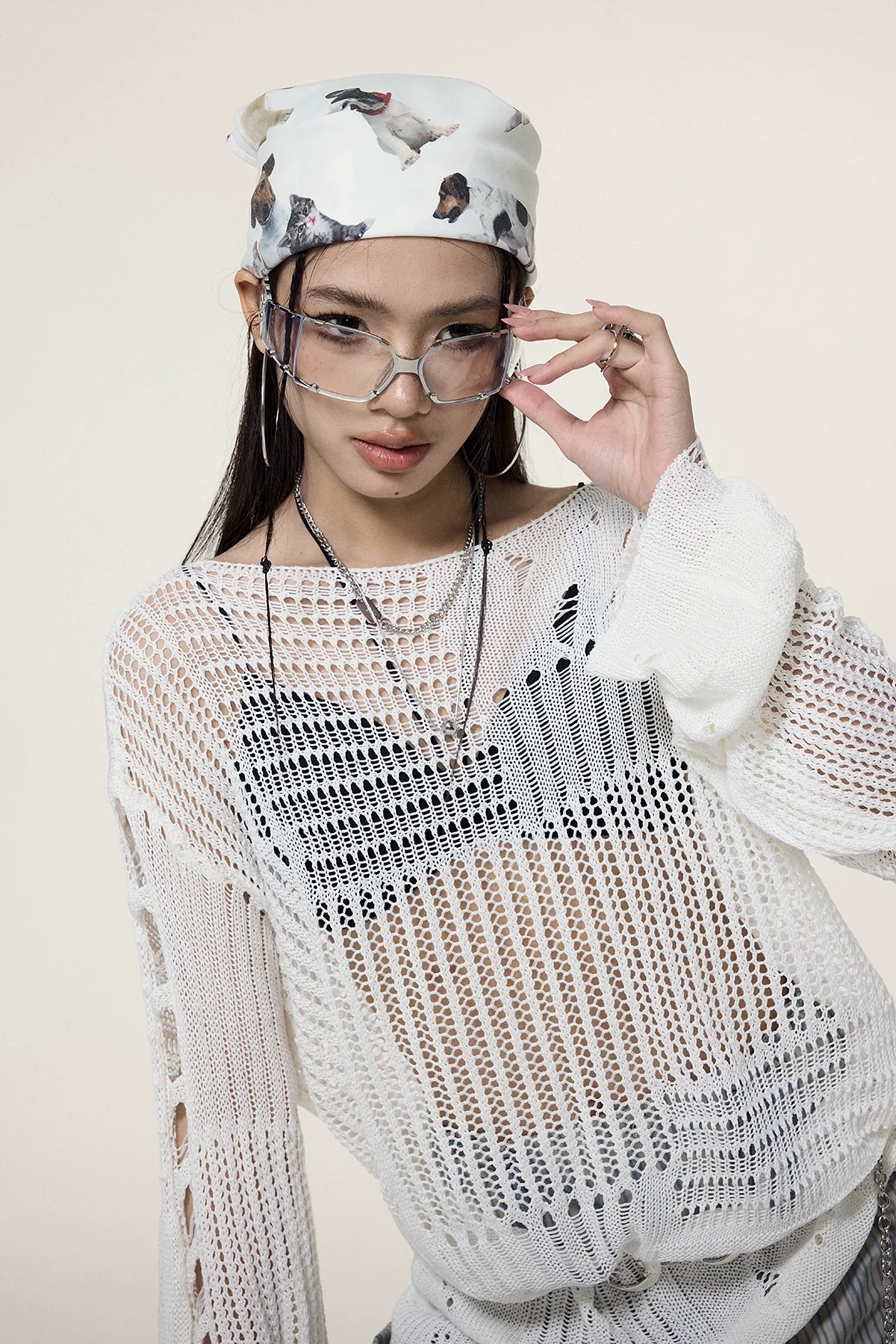 Sheer Knit Pullover with Distressed Detail - Image 7