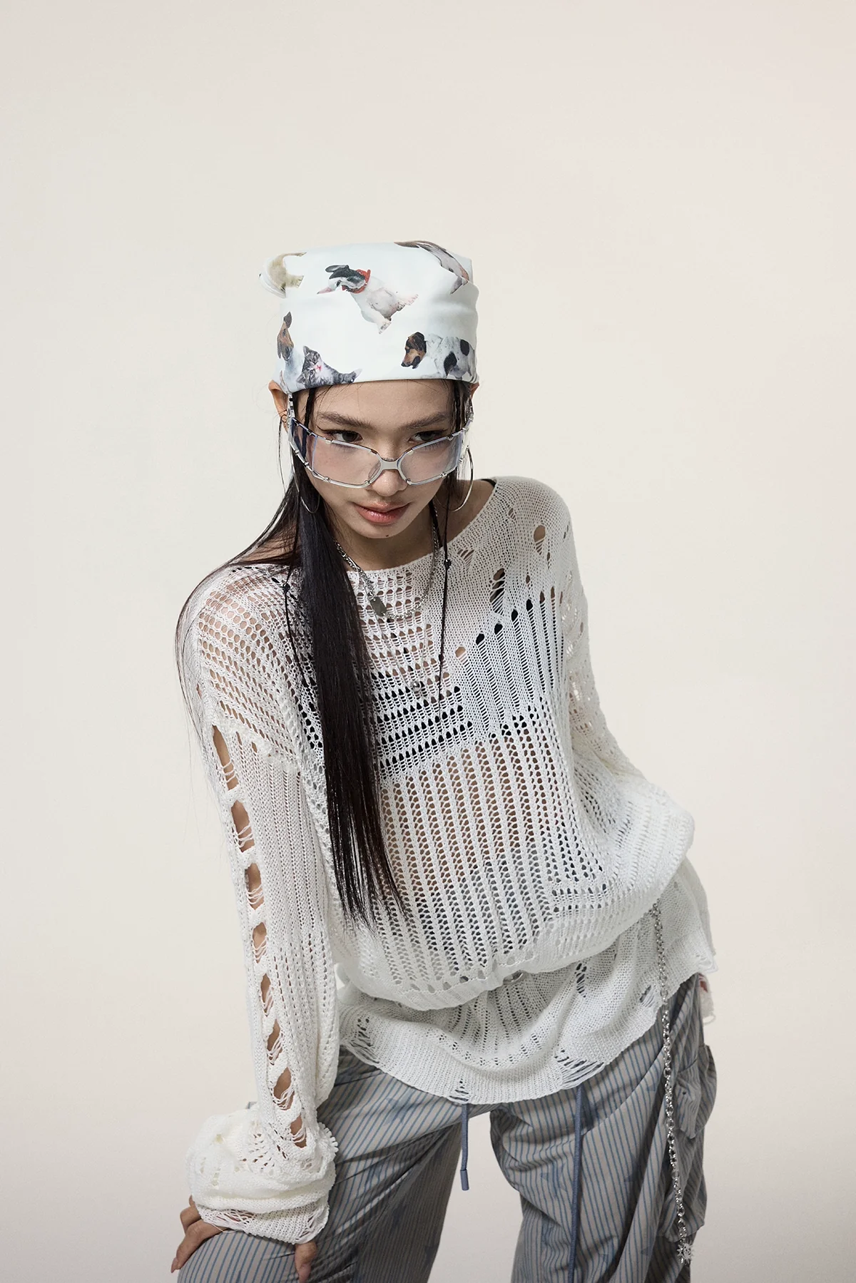 Sheer Knit Pullover with Distressed Detail - Image 9