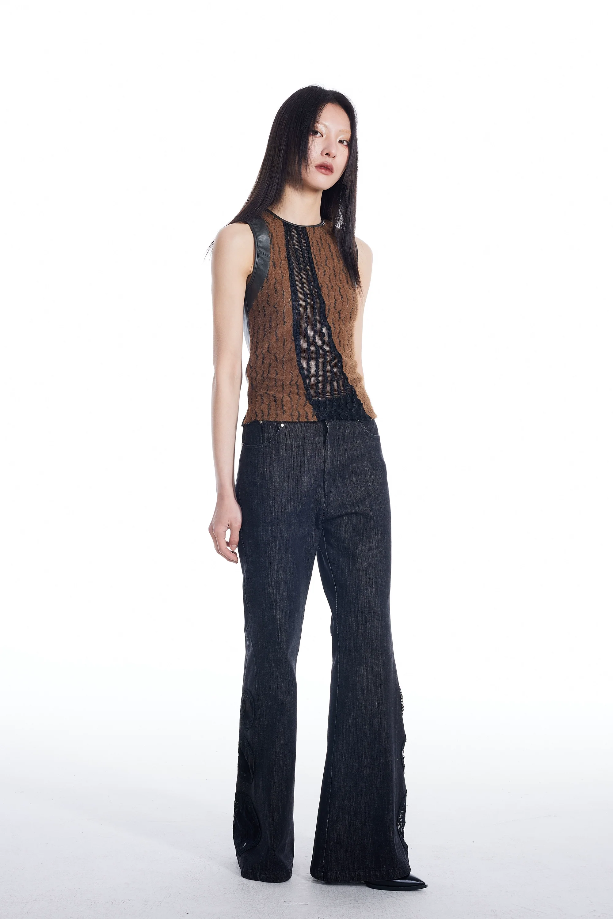 Sheer Lace Leather Patchwork Sleeveless Top - Image 7