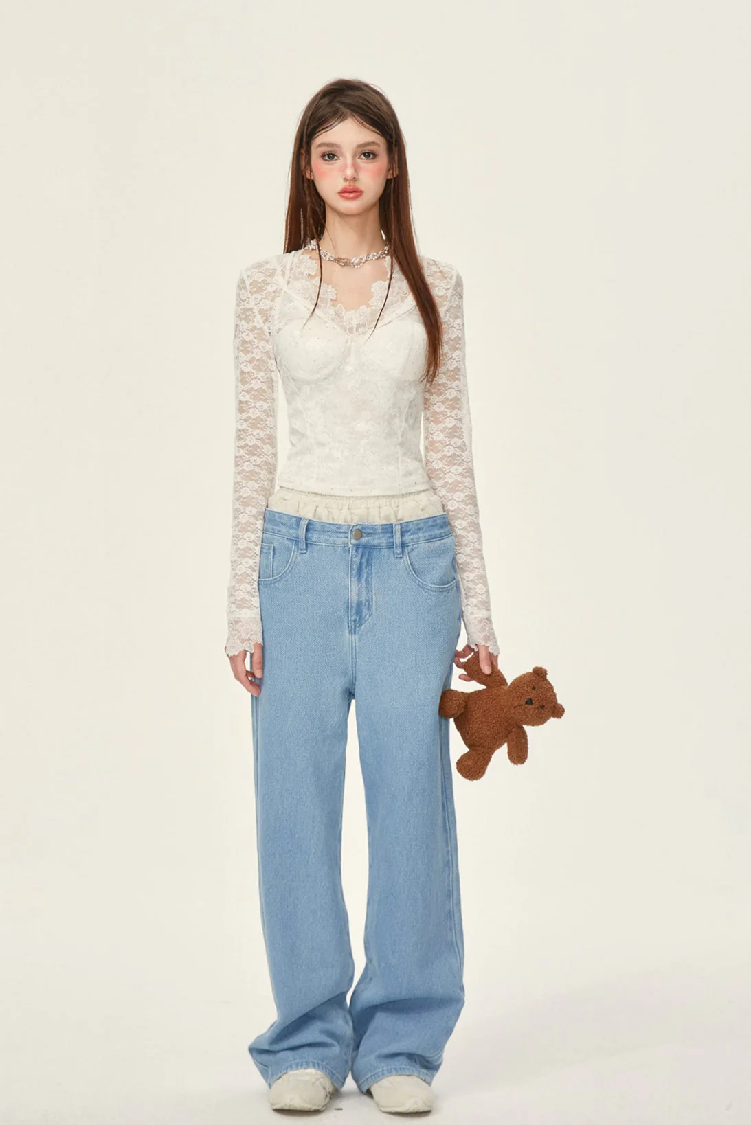 Sheer Lace Long Sleeve Blouse - Image 3