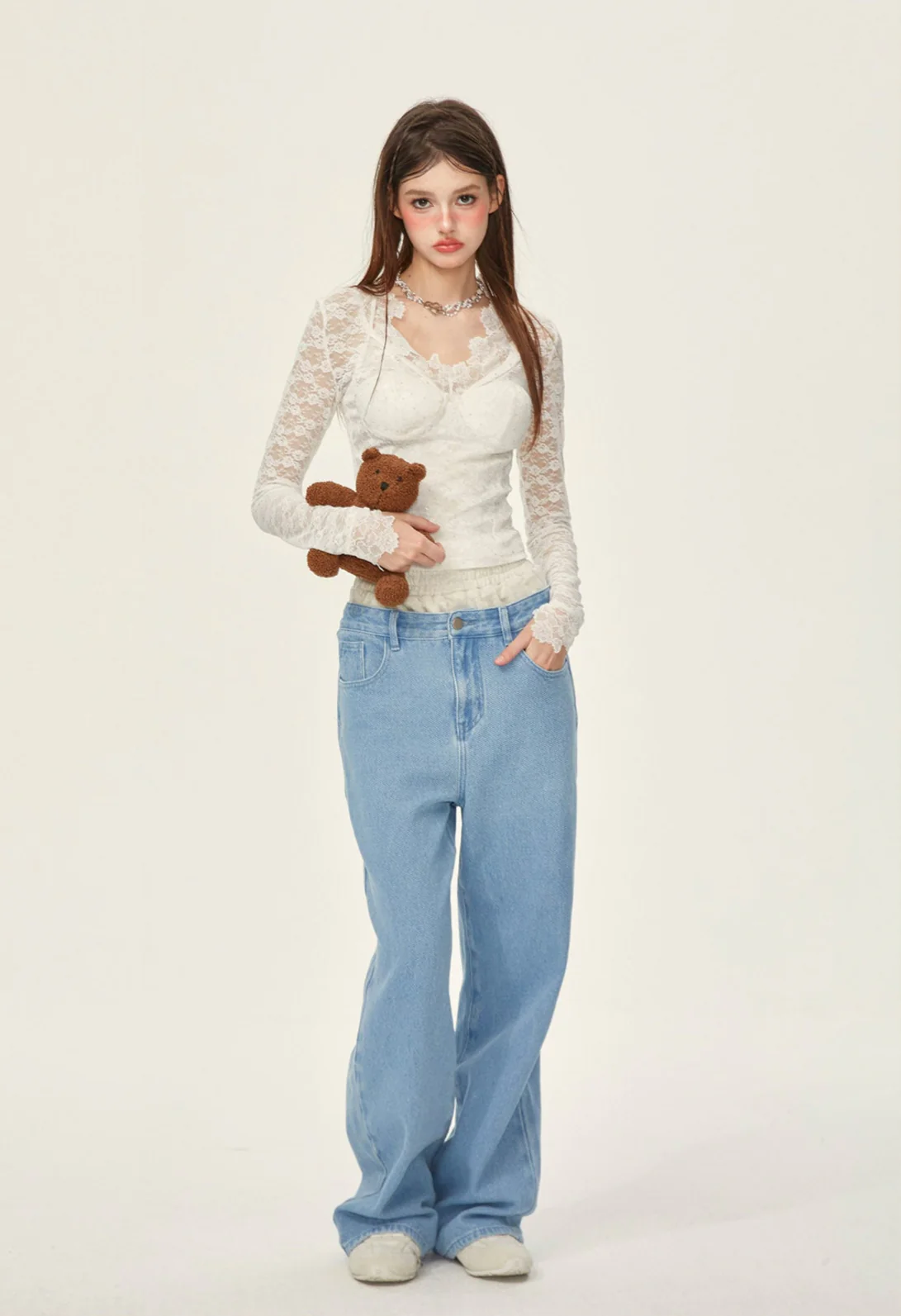 Sheer Lace Long Sleeve Blouse - Image 4