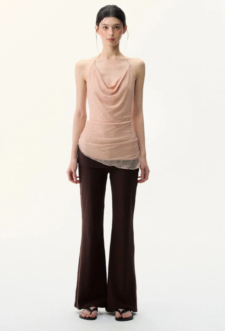 Sheer Lace Low Cowl-Neck Halter Top - Image 7