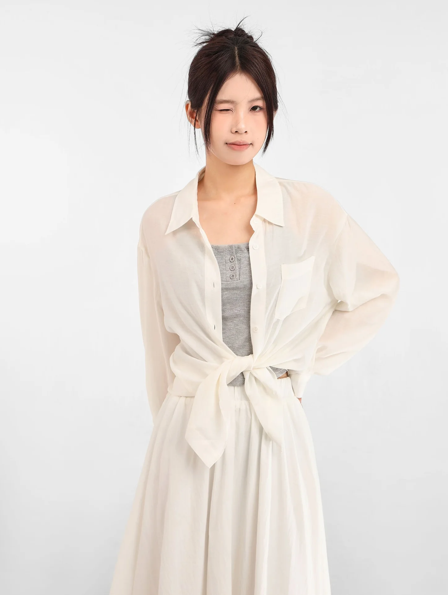 Sheer Lightweight Button-Down Long Sleeve Shirt - Image 2