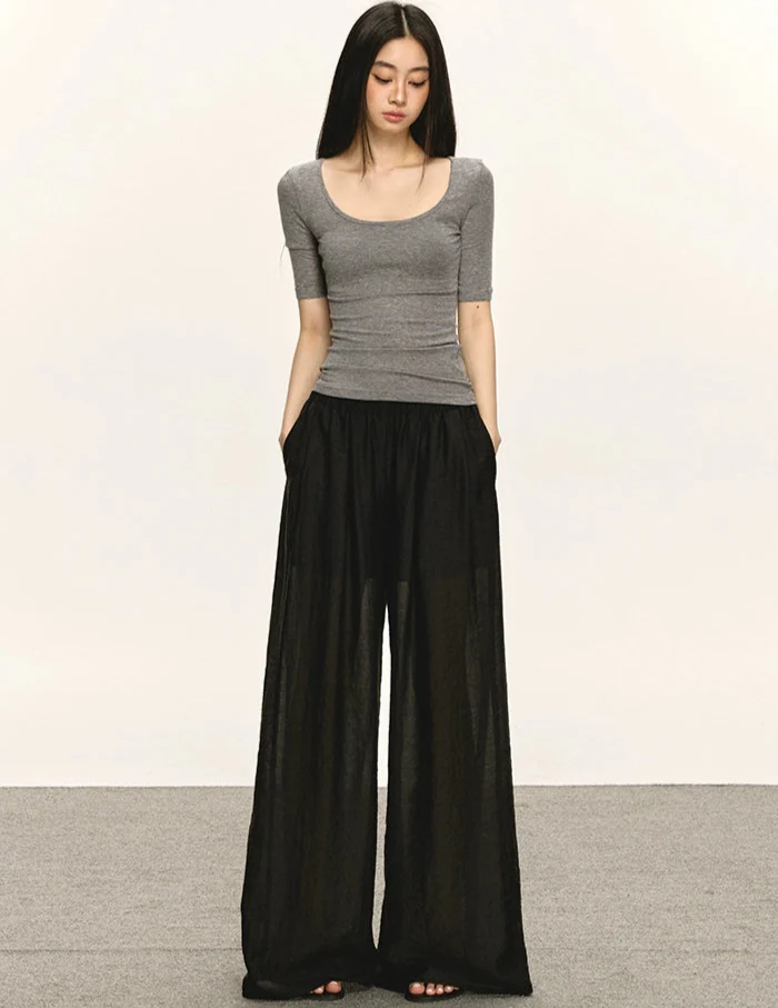 Sheer Lightweight Wide Leg Elastic Waist Pants - Image 3