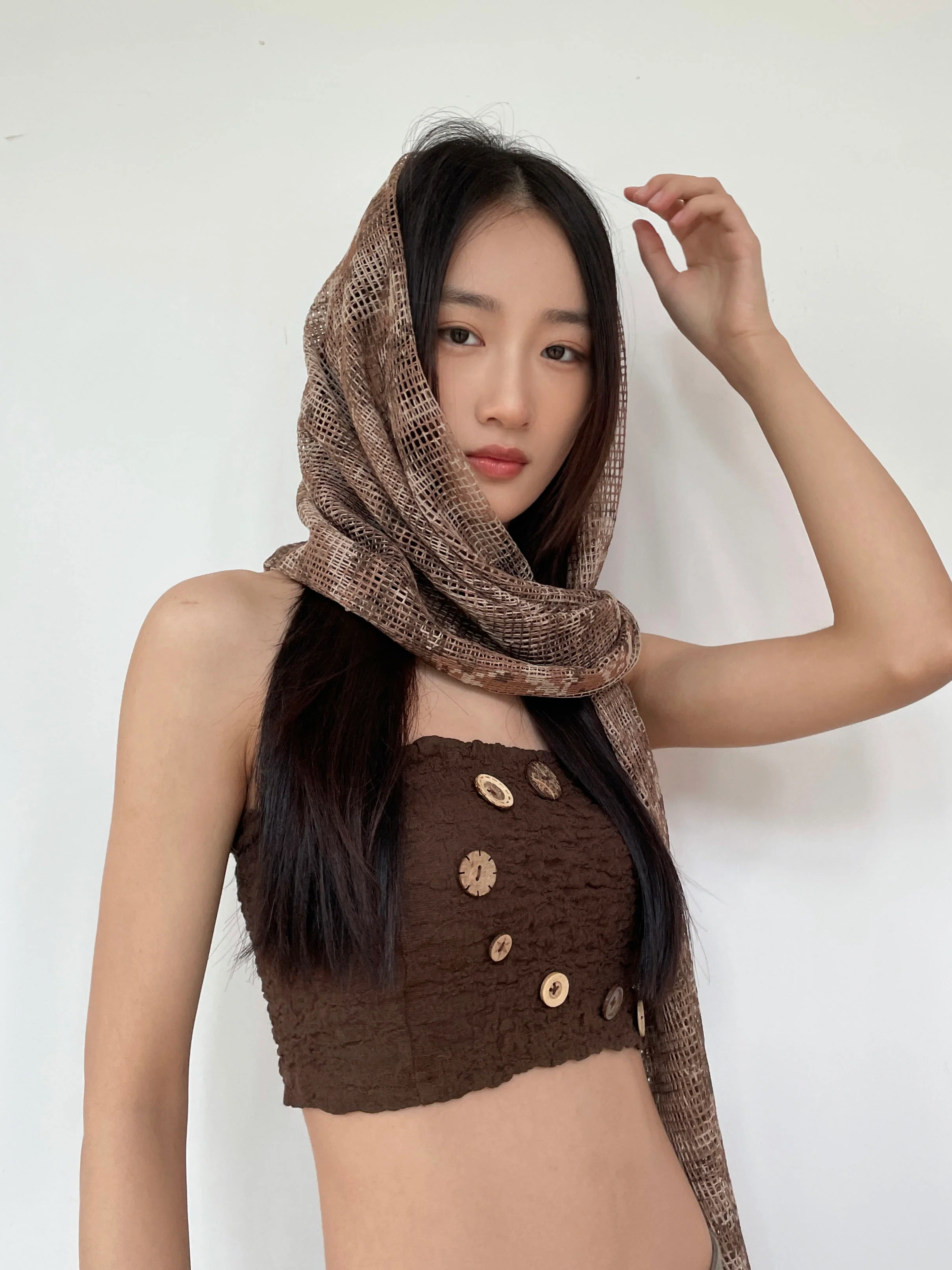 Sheer Mesh Metallic Thread Snakeskin Print Scarf - Image 4