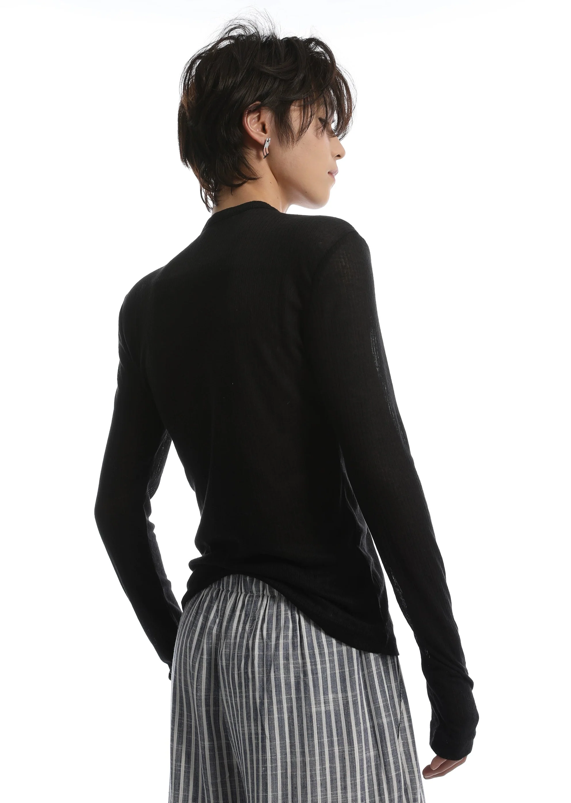 Sheer Ribbed Long Sleeve Henley Shirt - Image 10