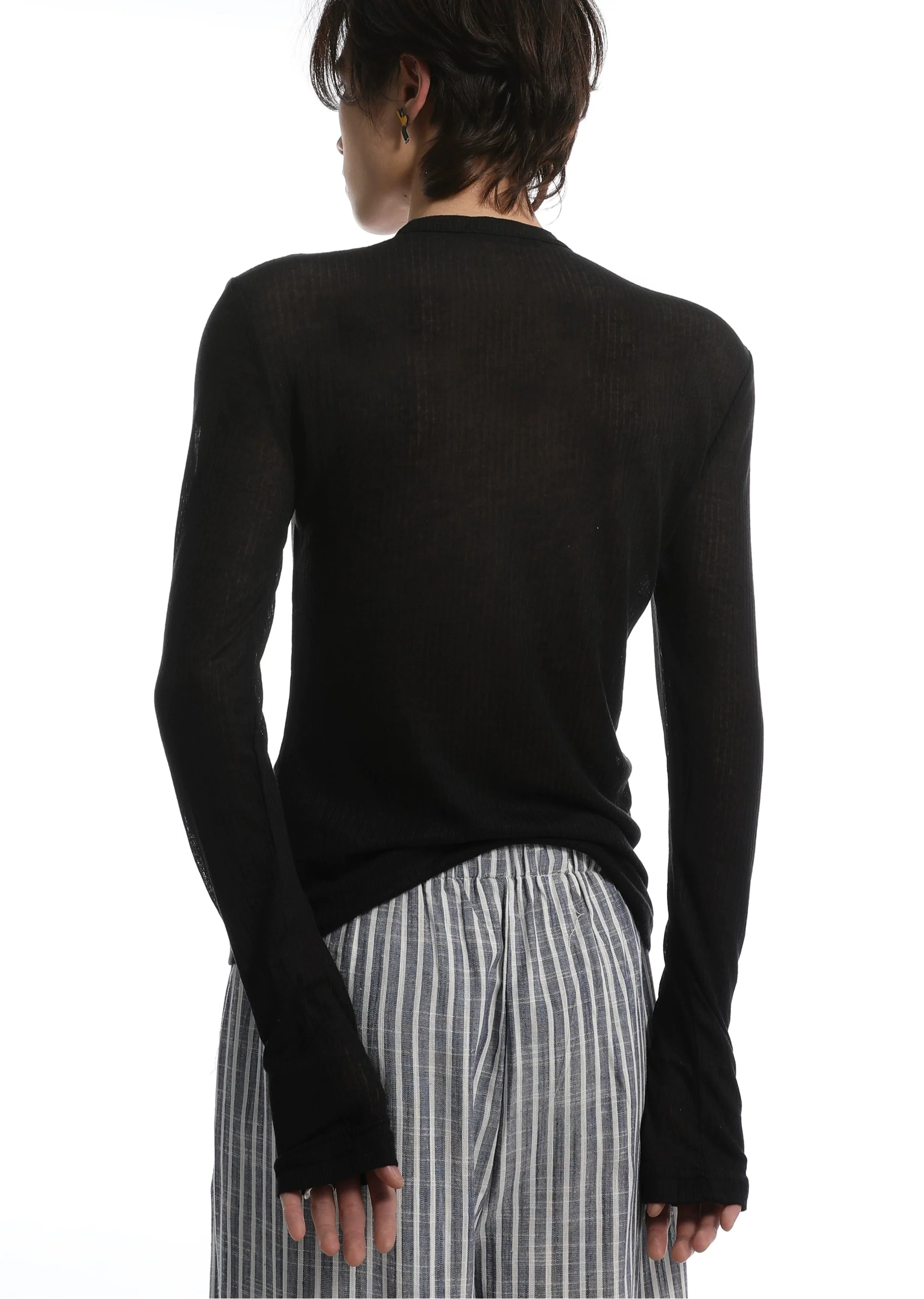 Sheer Ribbed Long Sleeve Henley Shirt - Image 11