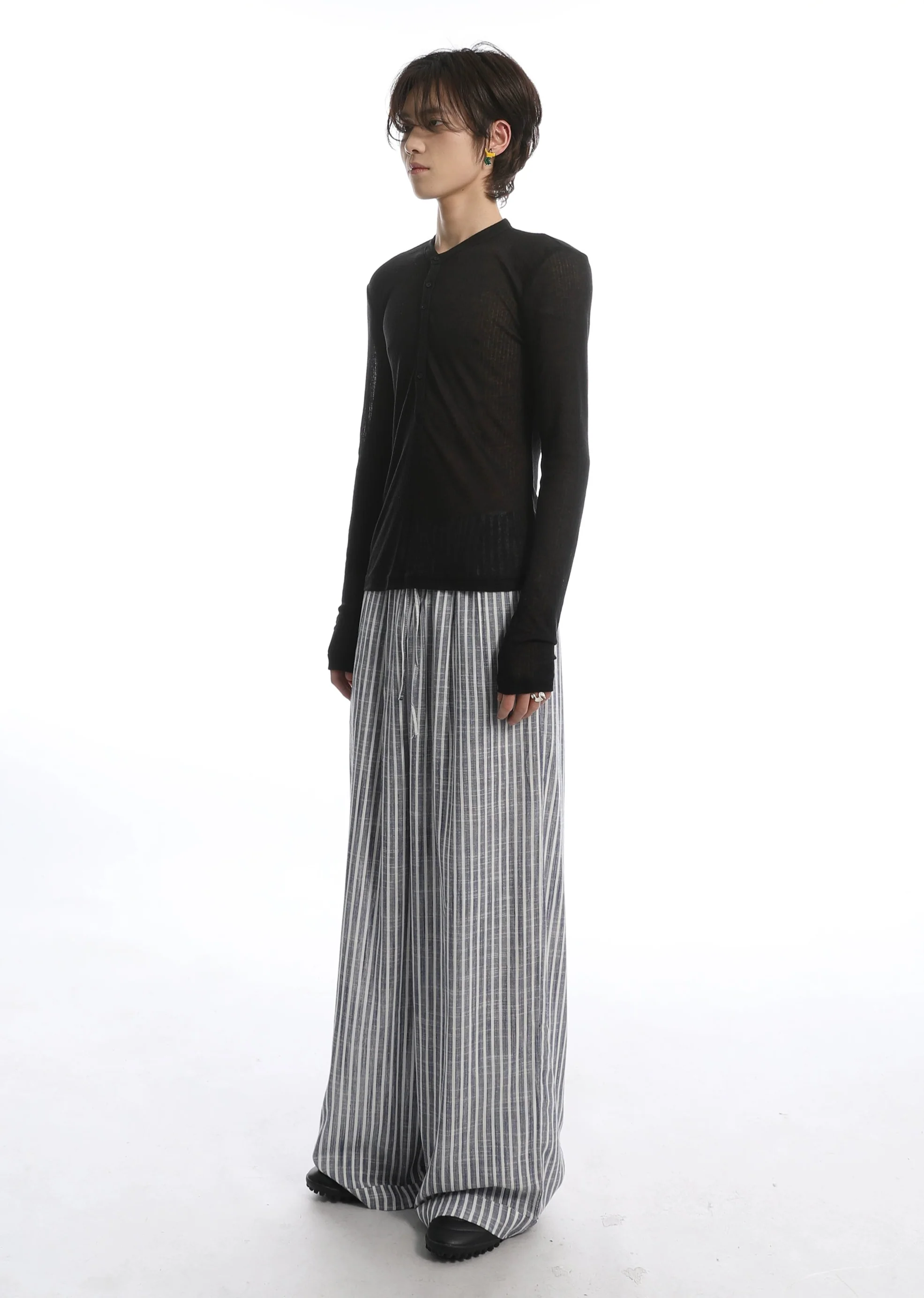 Sheer Ribbed Long Sleeve Henley Shirt - Image 12