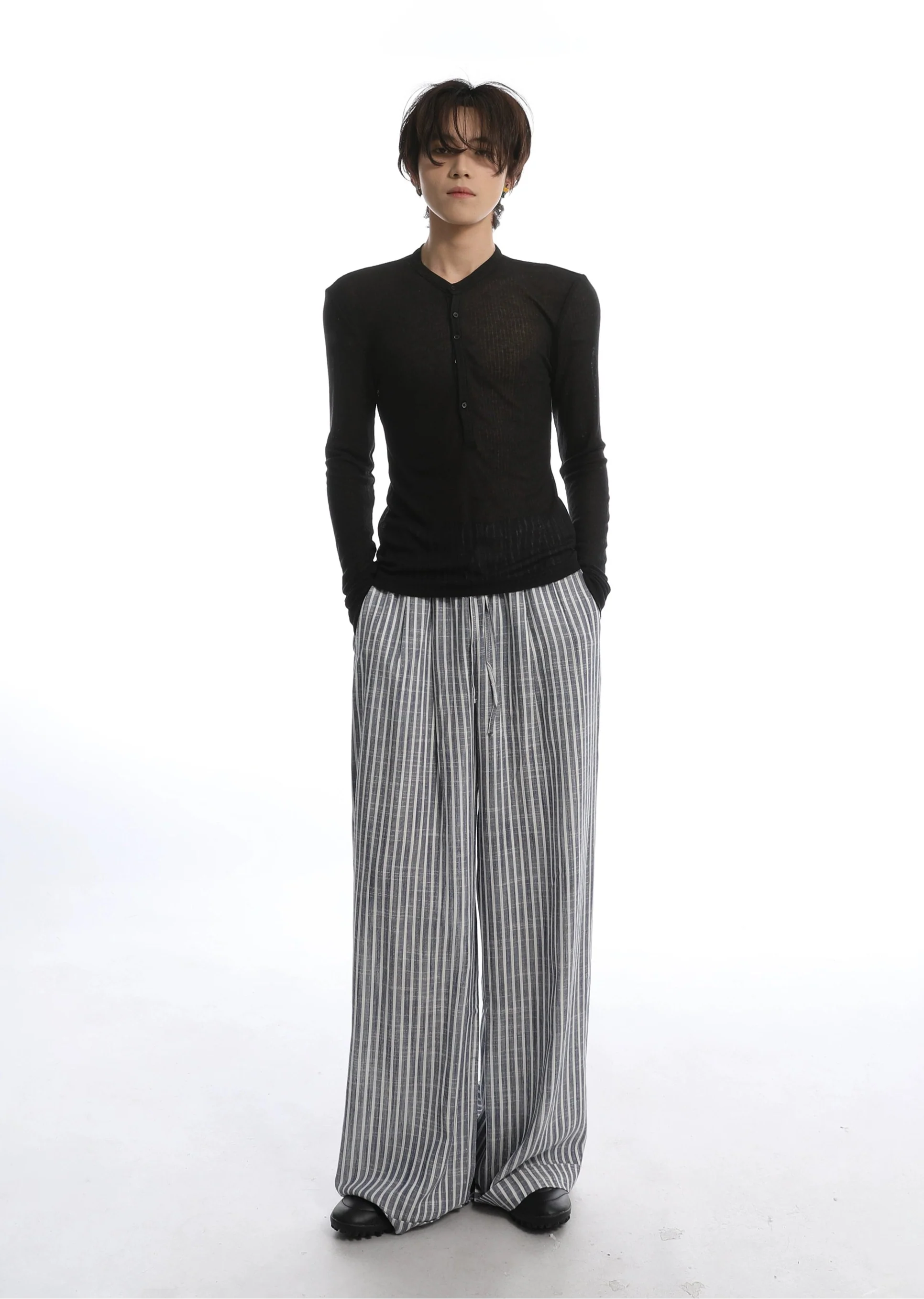Sheer Ribbed Long Sleeve Henley Shirt - Image 13
