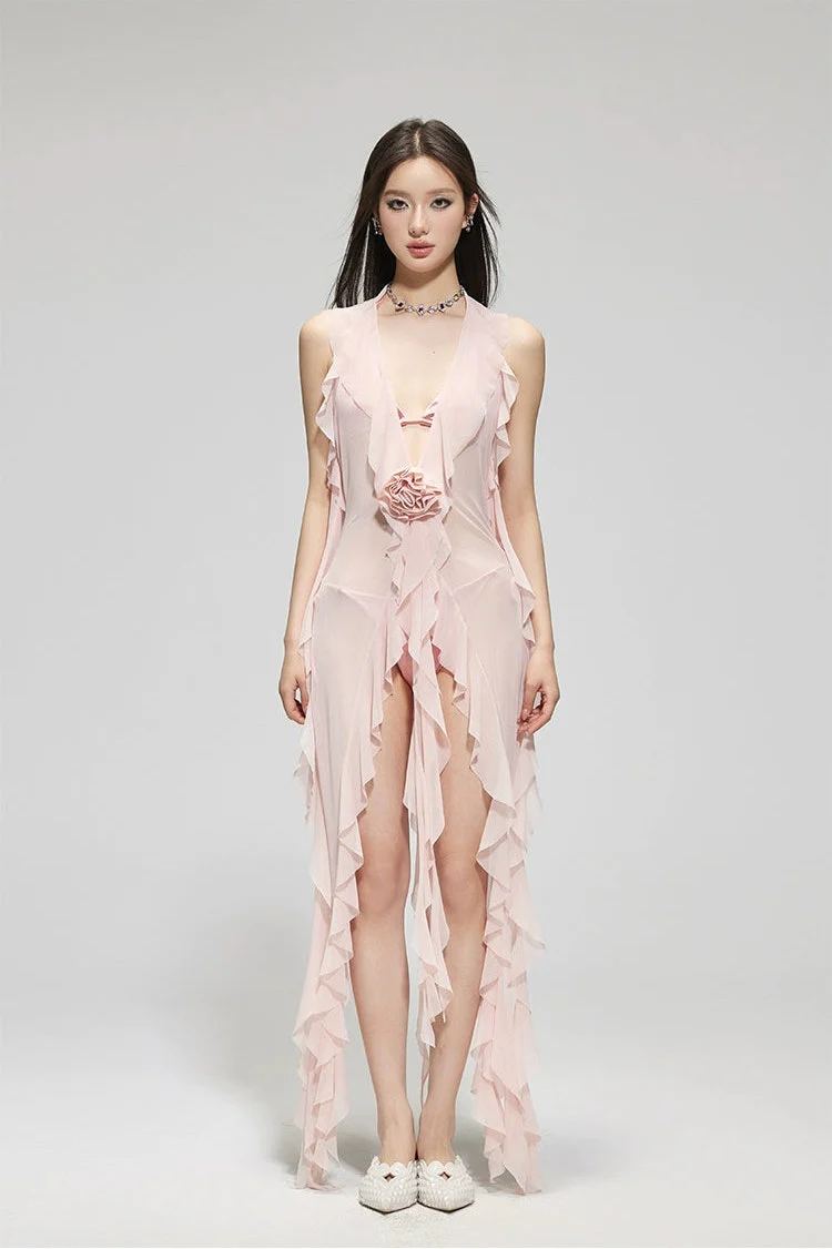 Sheer Ruffle Cover-Up Sleeveless Beach Swimdress - Image 7