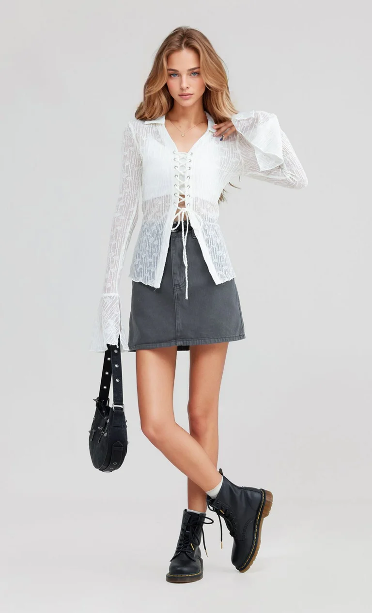 Sheer Translucent Split Hem Top - Image 3