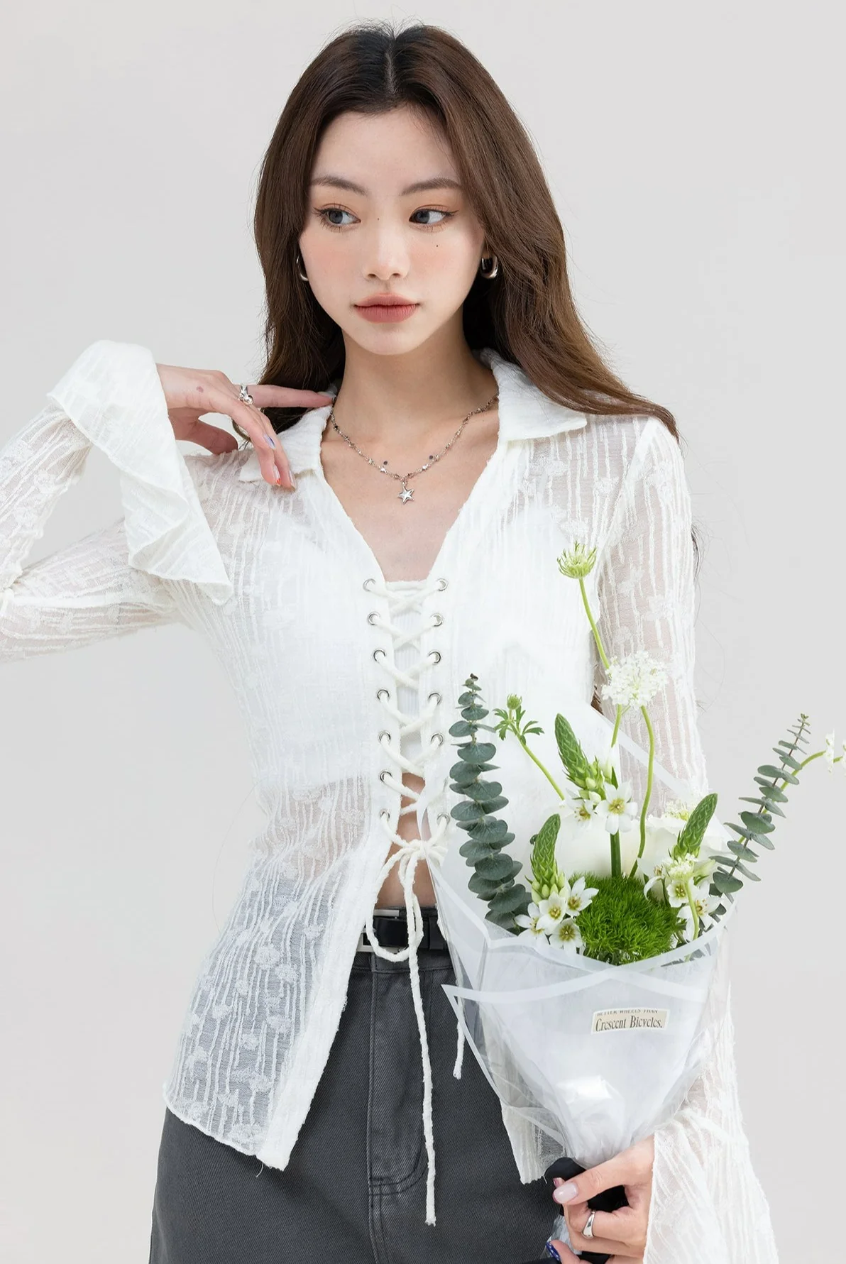 Sheer Translucent Split Hem Top - Image 9