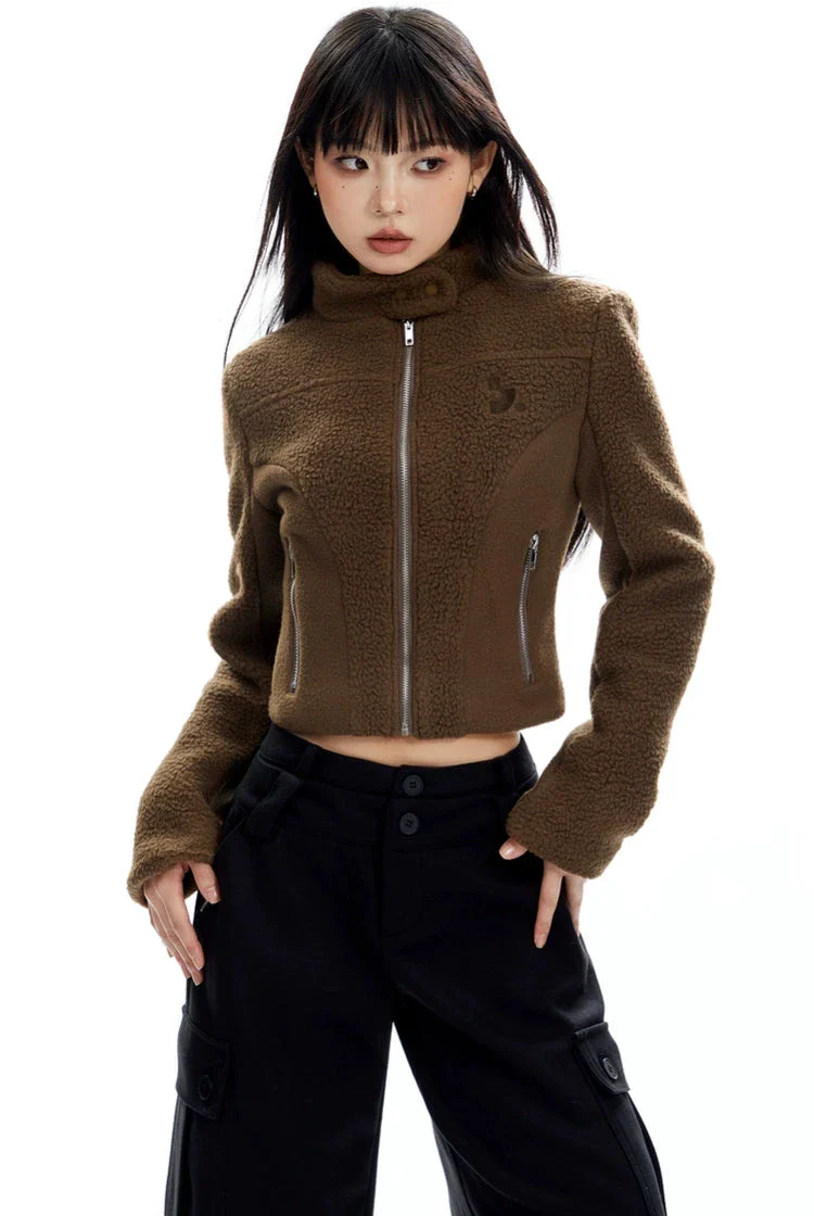 Sherpa Zip-Up High Collar Cropped Jacket - Image 10
