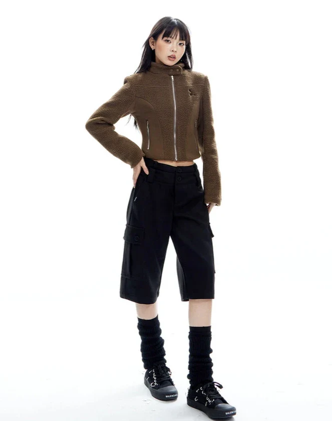 Sherpa Zip-Up High Collar Cropped Jacket - Image 14
