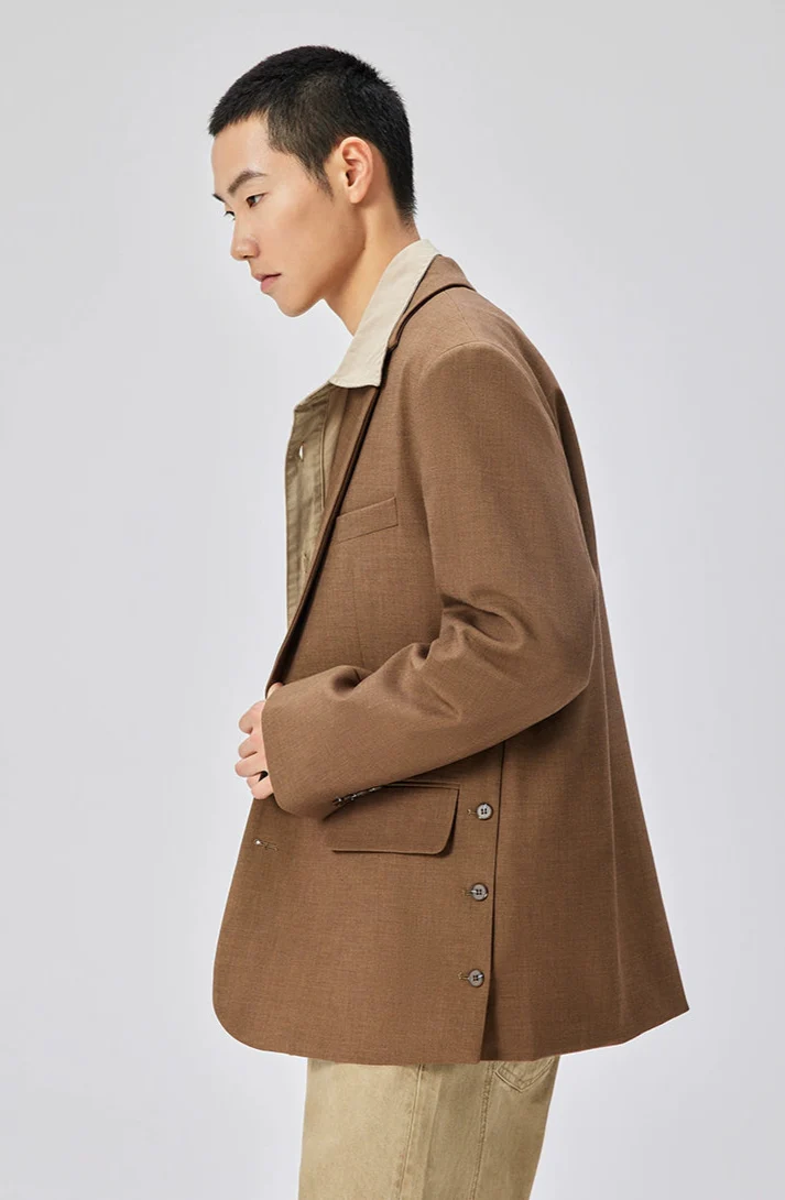 Single Breasted Blazer with Side Button Detail and Notch Lapel - Image 3