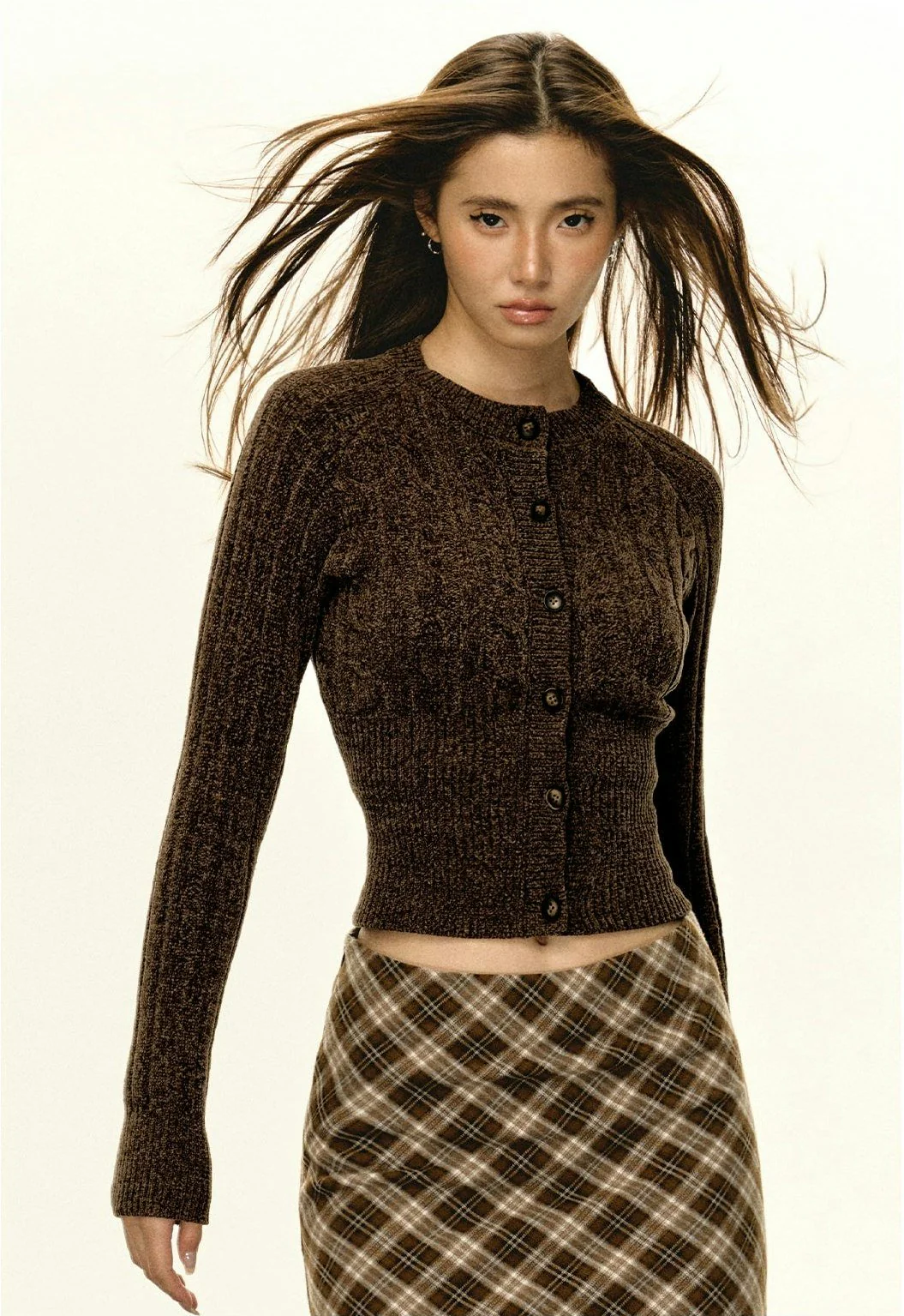 Skinny Cable Knit Button-Up Cardigan - Image 6